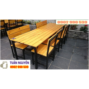 BỘ BÀN GHẾ QUÁN ĂN GỖ KHUNG SẮT