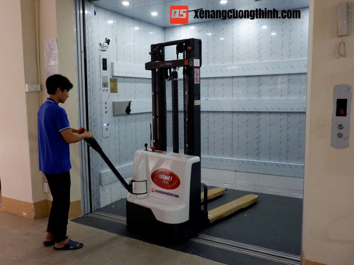 Xe Nâng Điện Stacker 1.5 Tấn | Đi Bộ Lái | Xe Nâng Cường Thịnh
