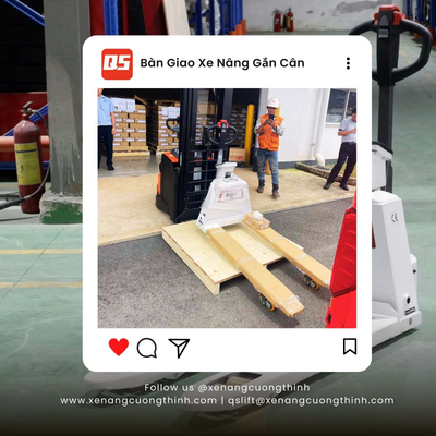 Bàn Giao Xe Nâng Tay Điện Có Gắn Cân Tại Đồng Nai