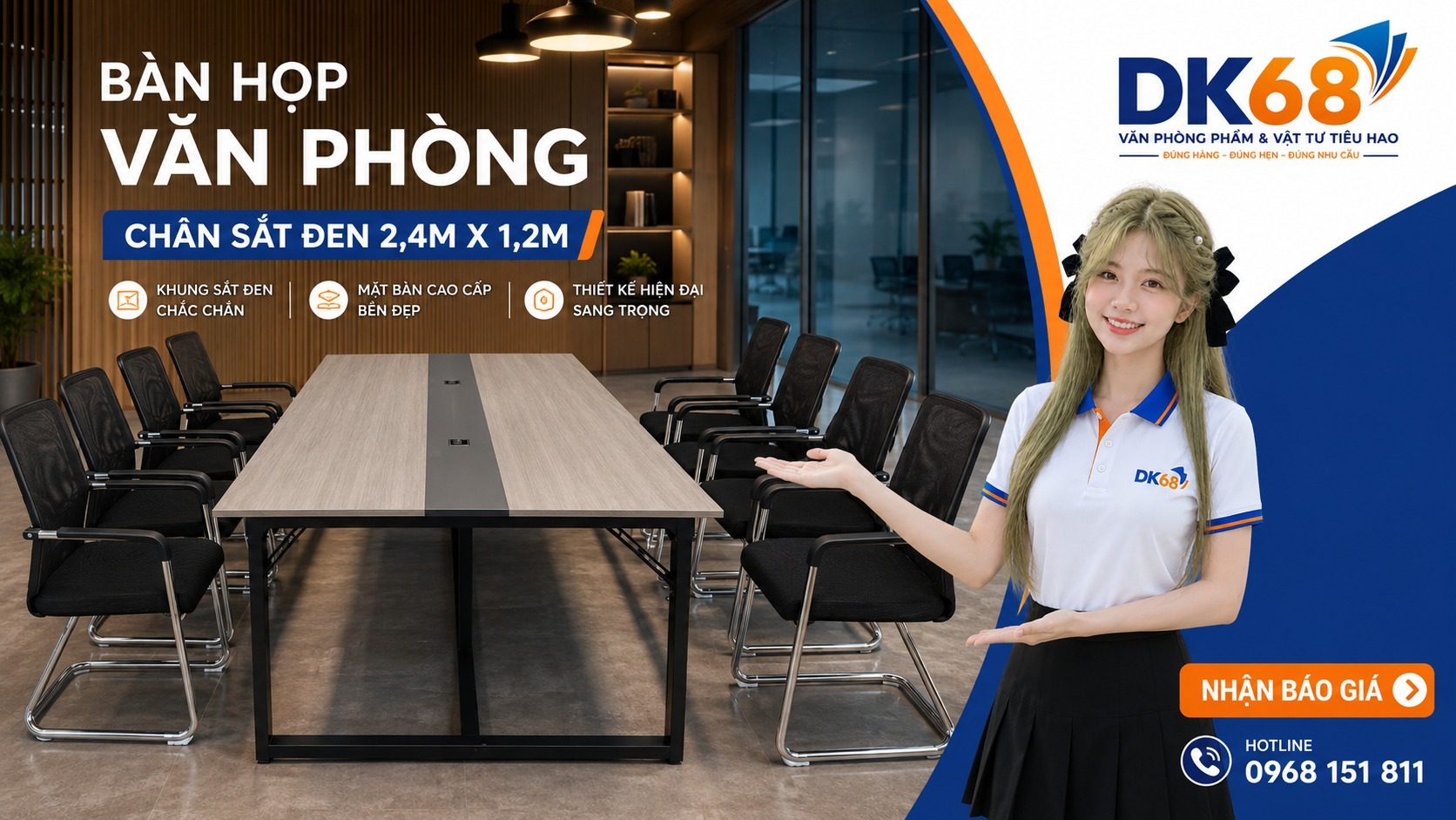Bàn Họp ,Chân Sắt Trắng /Đen 2,4mX 1,2m-BHDK01