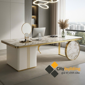 💎 BÀN LÀM VIỆC VĂN PHÒNG CAO CẤP CITYBUILDING | THIẾT KẾ SANG TRỌNG – MẶT ĐÁ – VIỀN MẠ VÀNG