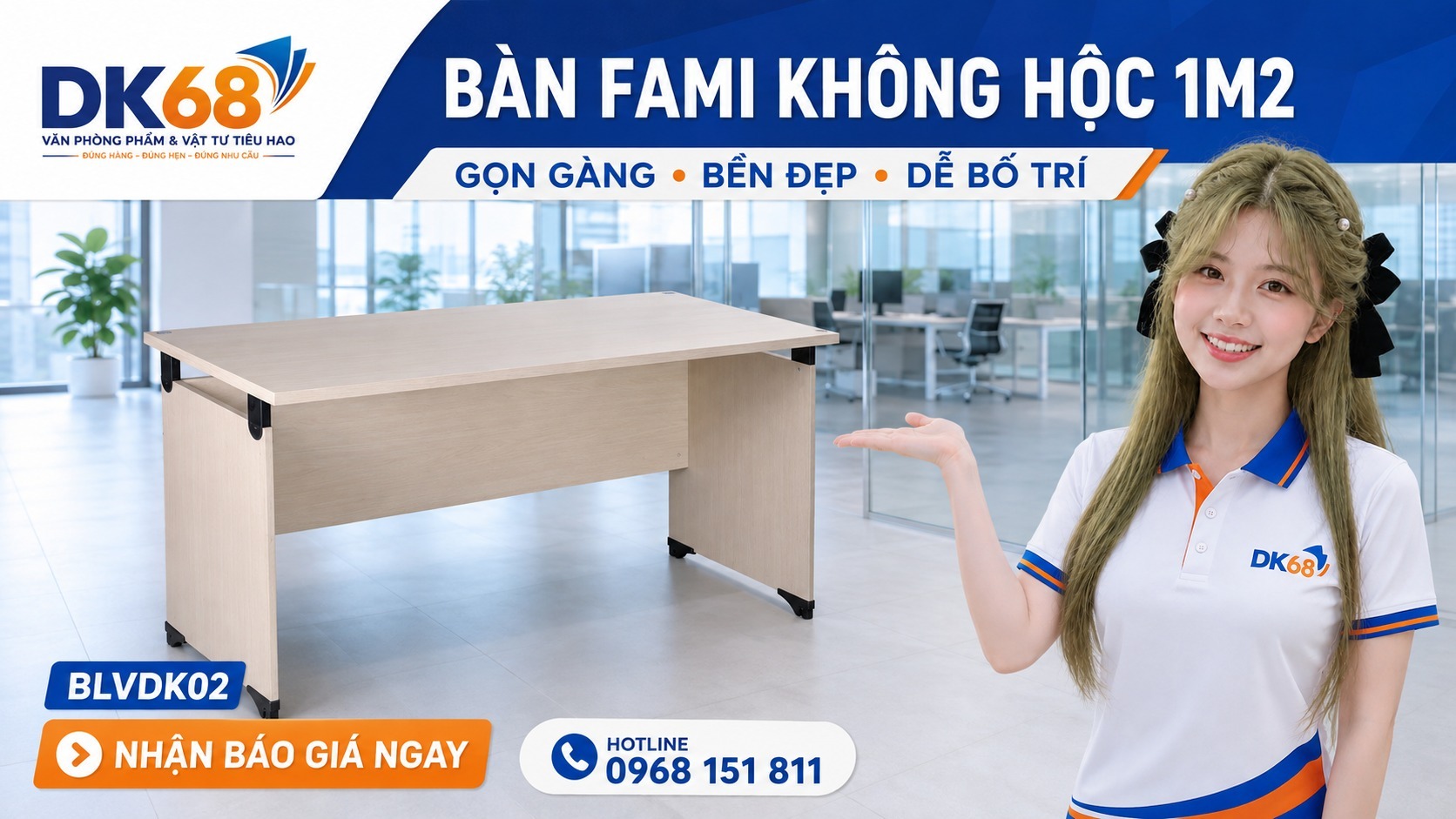 Bàn làm việc Fami không hộc 1,2m