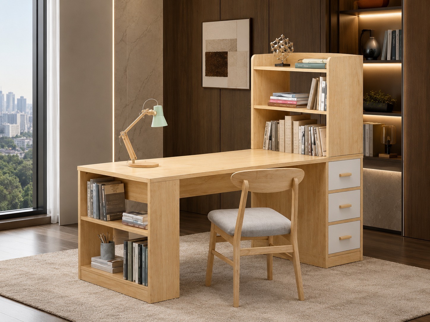 Bàn làm việc kèm giá sách tại nhà – BLVDK06