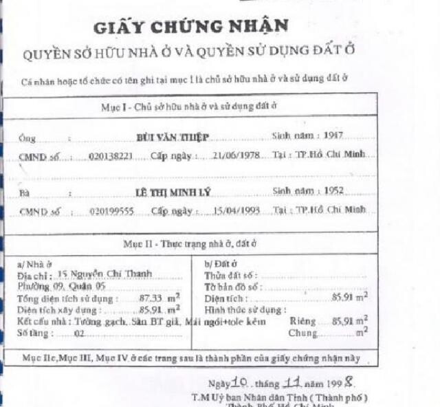 Bán nhà mặt tiền đường số 15 Nguyễn Chí Thanh, quận 5