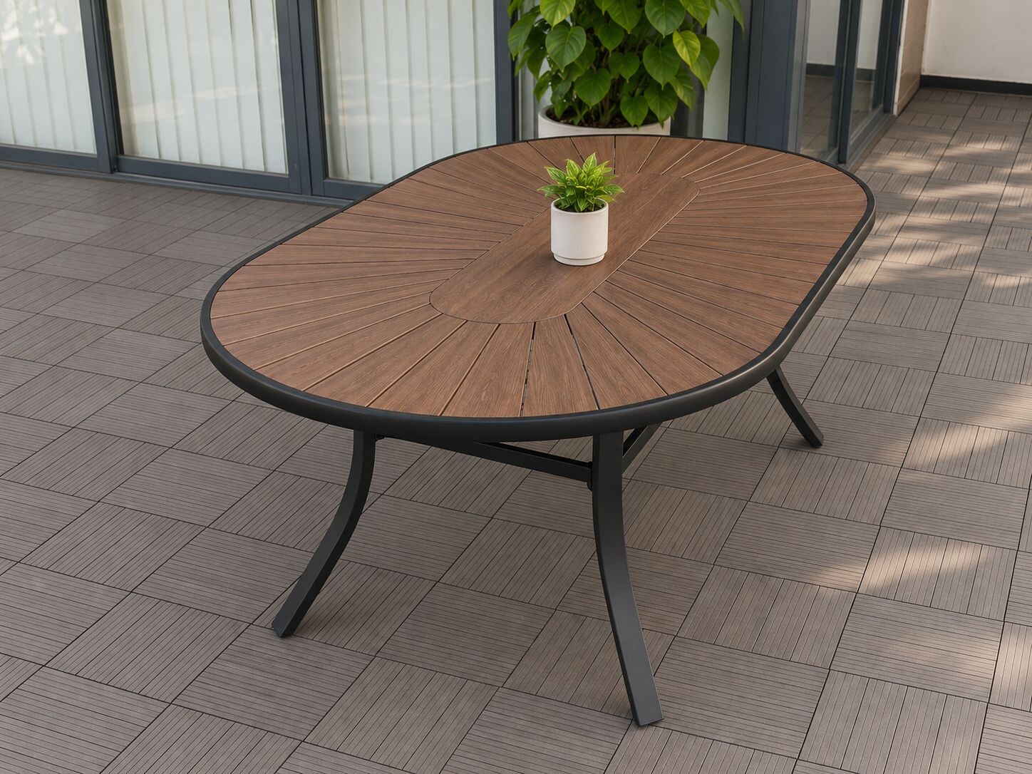 Bộ bàn tròn Oval và 6 ghế sân vườn HW-BBOVAL