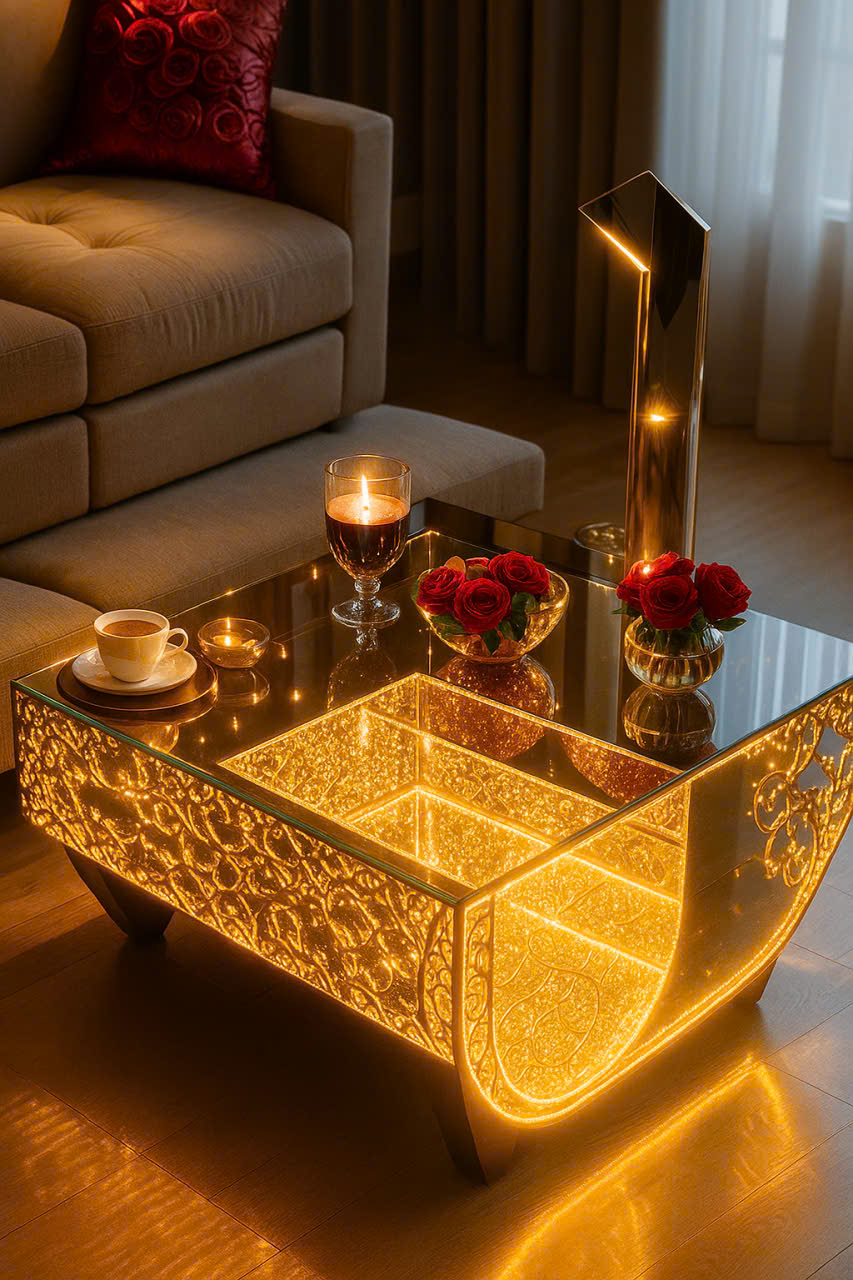🔖 BÀN TRÀ LED NGHỆ THUẬT ÁNH VÀNG CAO CẤP – CITYBUILDING