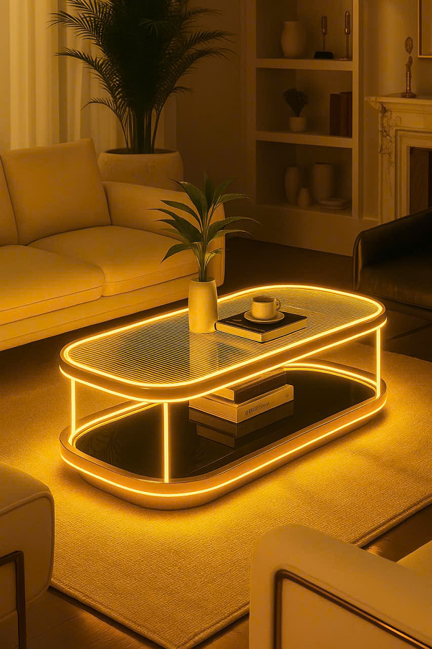 🎀 BÀN TRÀ LED VIỀN VÀNG CAO CẤP CITYBUILDING