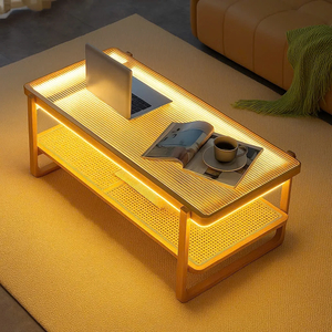 Bàn trà hai tầng tông gỗ và LED cho căn hộ