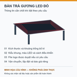 Bàn trà gương LED đỏ có logo: ý tưởng cho khu tiếp khách