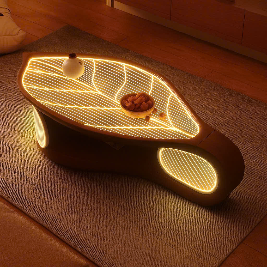 🔖 BÀN TRÀ SOFA LED HÌNH CHIẾC LÁ CITYBUILDING – THIẾT KẾ NGHỆ THUẬT SANG TRỌNG 2025