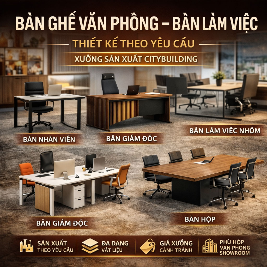 🔖 BÀN GHẾ VĂN PHÒNG – BÀN LÀM VIỆC THIẾT KẾ THEO YÊU CẦU | CITYBUILDING