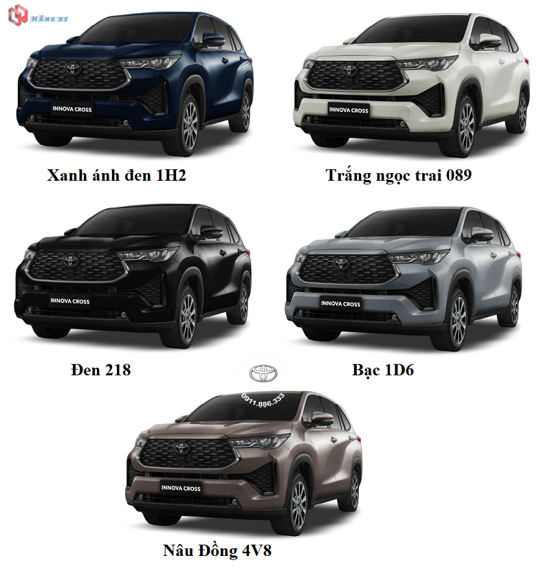 Innova Cross Hybrid: Tiết kiệm, êm ái, công nghệ an toàn cao Màu xe Toyota Innova Cross Hybrid 2025