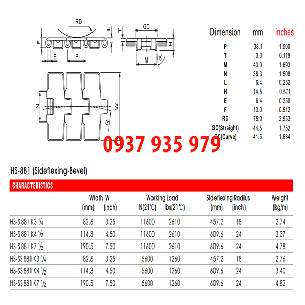Băng tải xích inox dòng 881