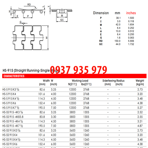 Băng tải xích inox dòng 915