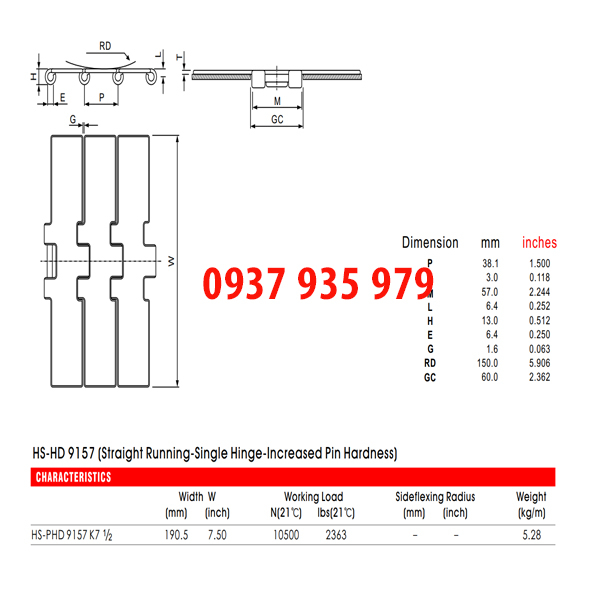 Băng tải xích inox K750