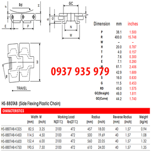 Băng tải xích nhựa dòng 880TAB