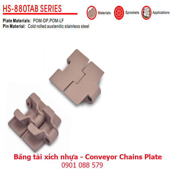 Băng tải xích nhựa dòng 880TAB (Conveyor Chains Plate)