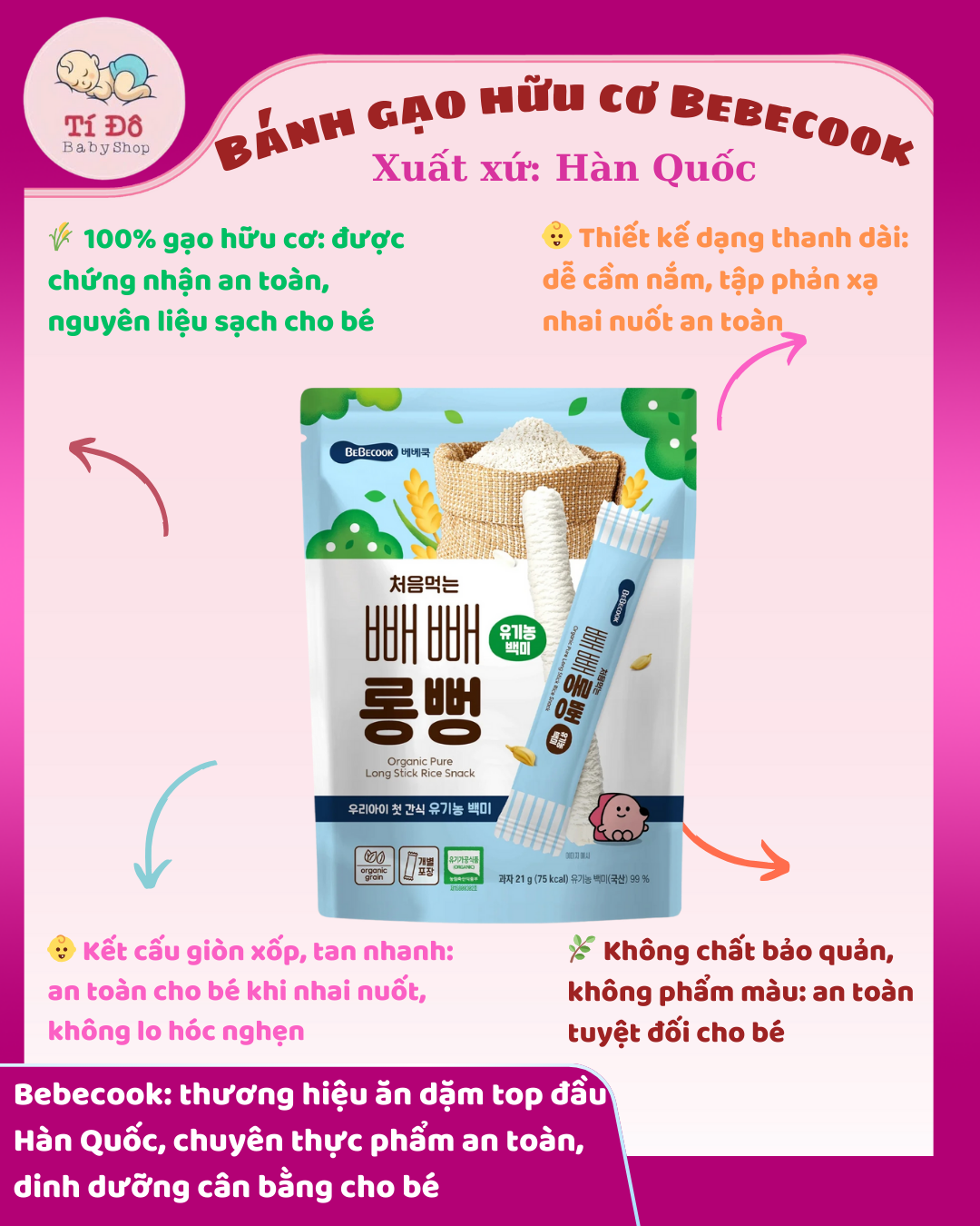 Bánh gạo hữu cơ Bebecook vị gạo
