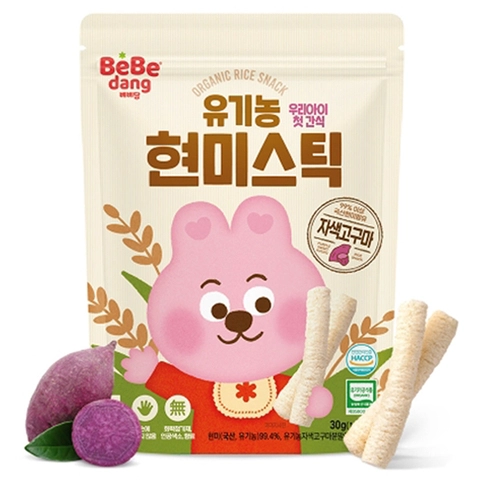 Bánh gạo lứt hữu cơ bebedang thanh dài vị khoai lang tím