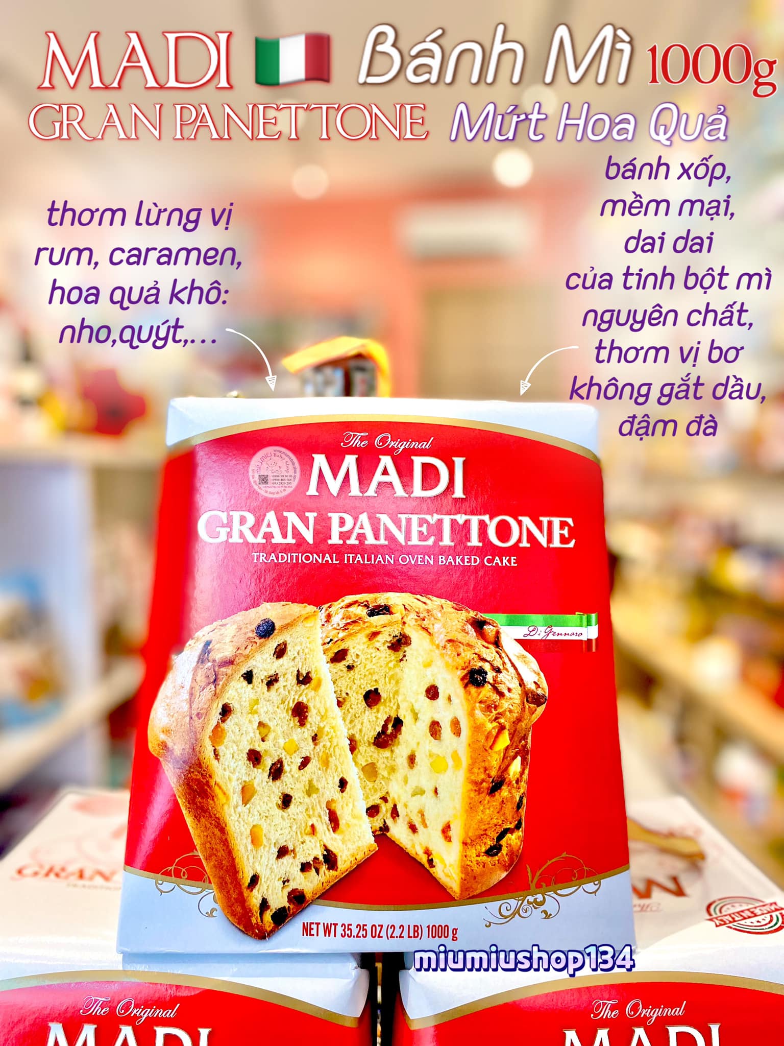 Bánh Mì Nhân Hoa Quả Khô - The Original Madi Gran Panettone của Ý loại 1kg 🇮🇹