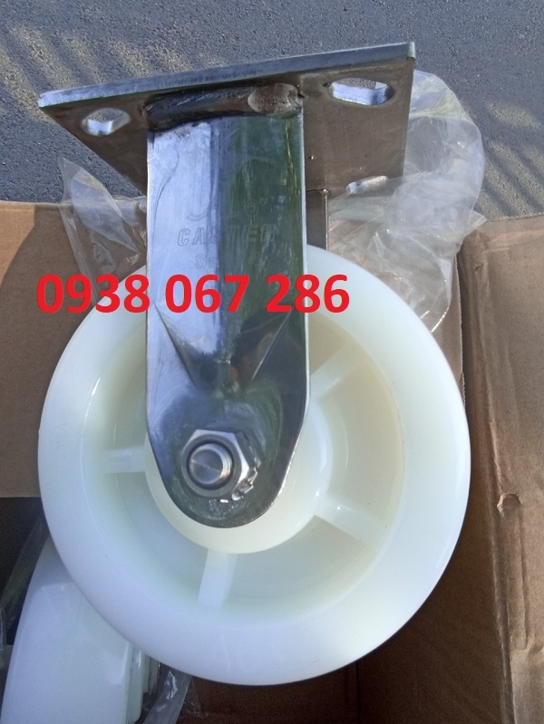 Bánh xe đẩy hàng PA trắng càng inox 304