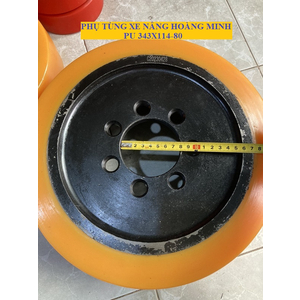 Bánh xe PU 343x114-80, bánh chạy xe nâng điện Heli CQD20, Mima MF20 chính hãng, mới 100%