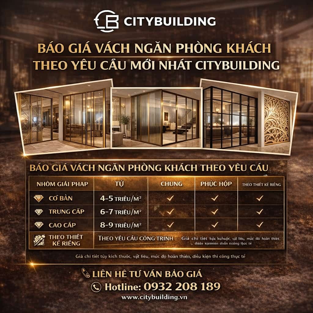 BÁO GIÁ VÁCH NGĂN PHÒNG KHÁCH THEO YÊU CẦU MỚI NHẤT CITYBUILDING
