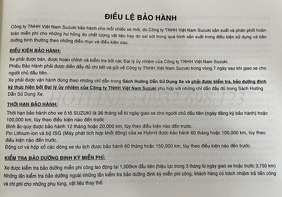 Chính sách bảo hành bình ắc quy của xe Suzuki XL7 Hybrid