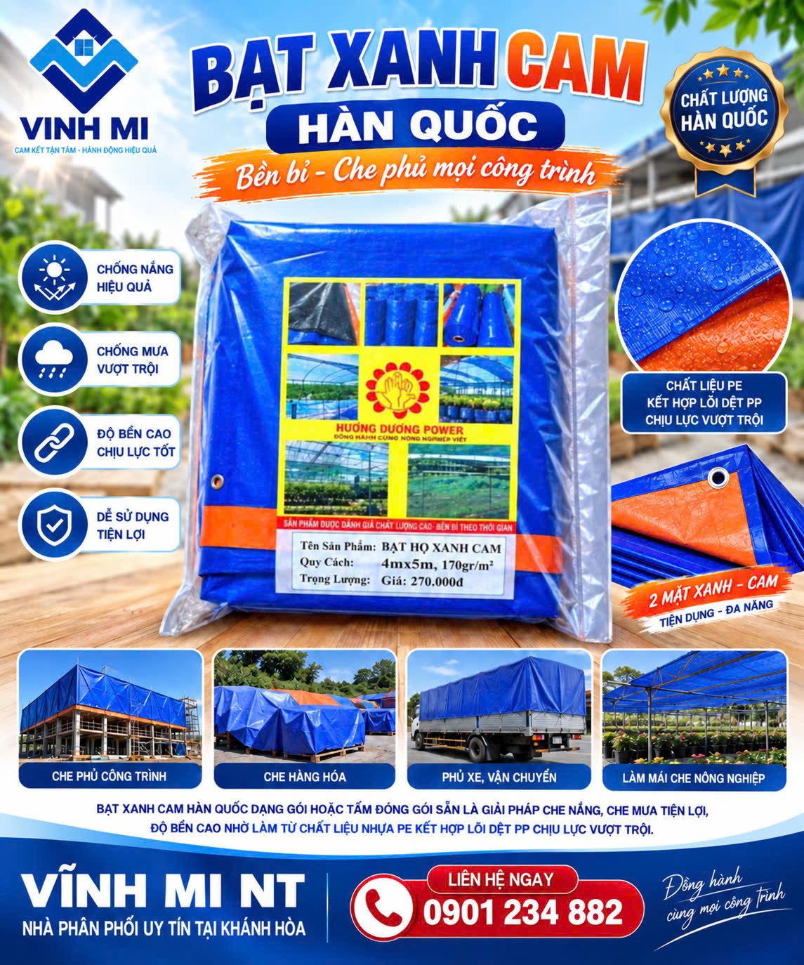 Bạt Hàn Quốc xanh cam ( Gói )