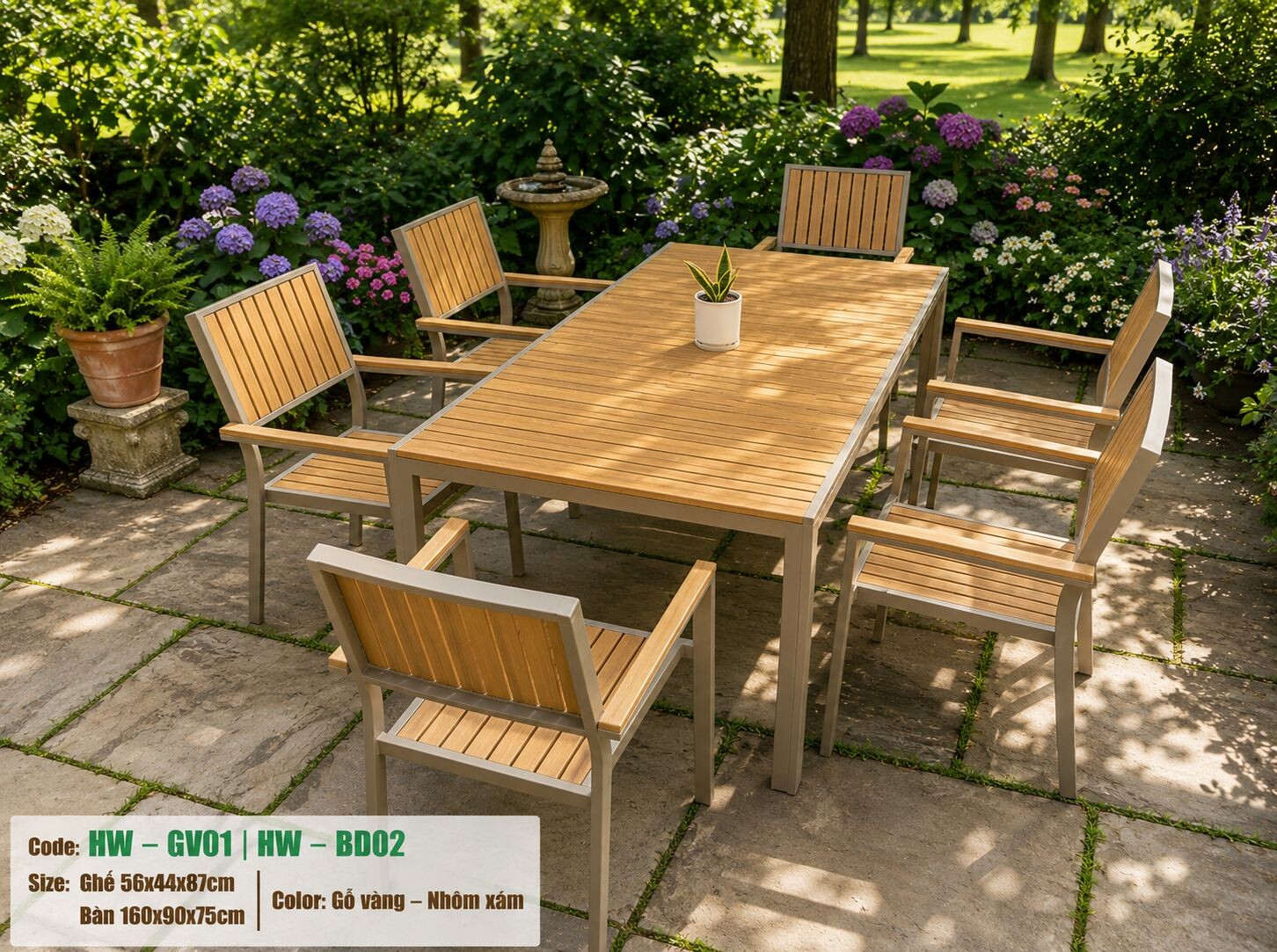 Bộ bàn DÀI + 6 ghế sân vườn HW-BBD/VN MÀU VÀNG