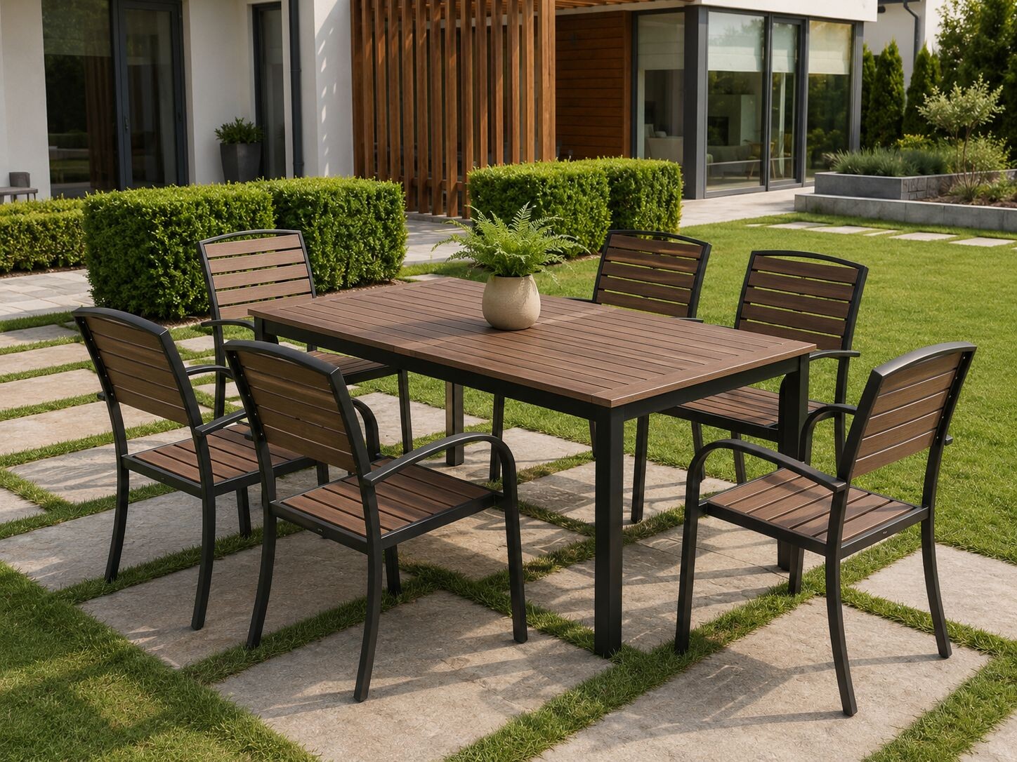 Bộ bàn ăn và 6 ghế sân vườn HW-BBD/N MÀU NÂU