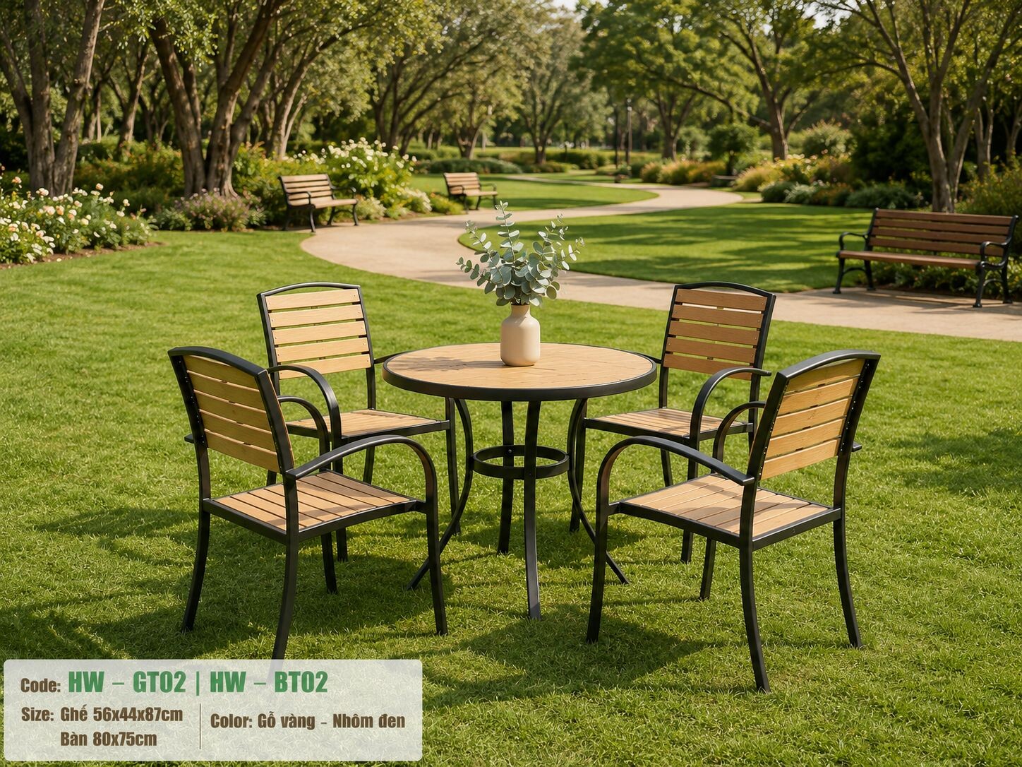 Bộ bàn tròn cà phê 4 ghế sân vườn HW-BBT màu vàng