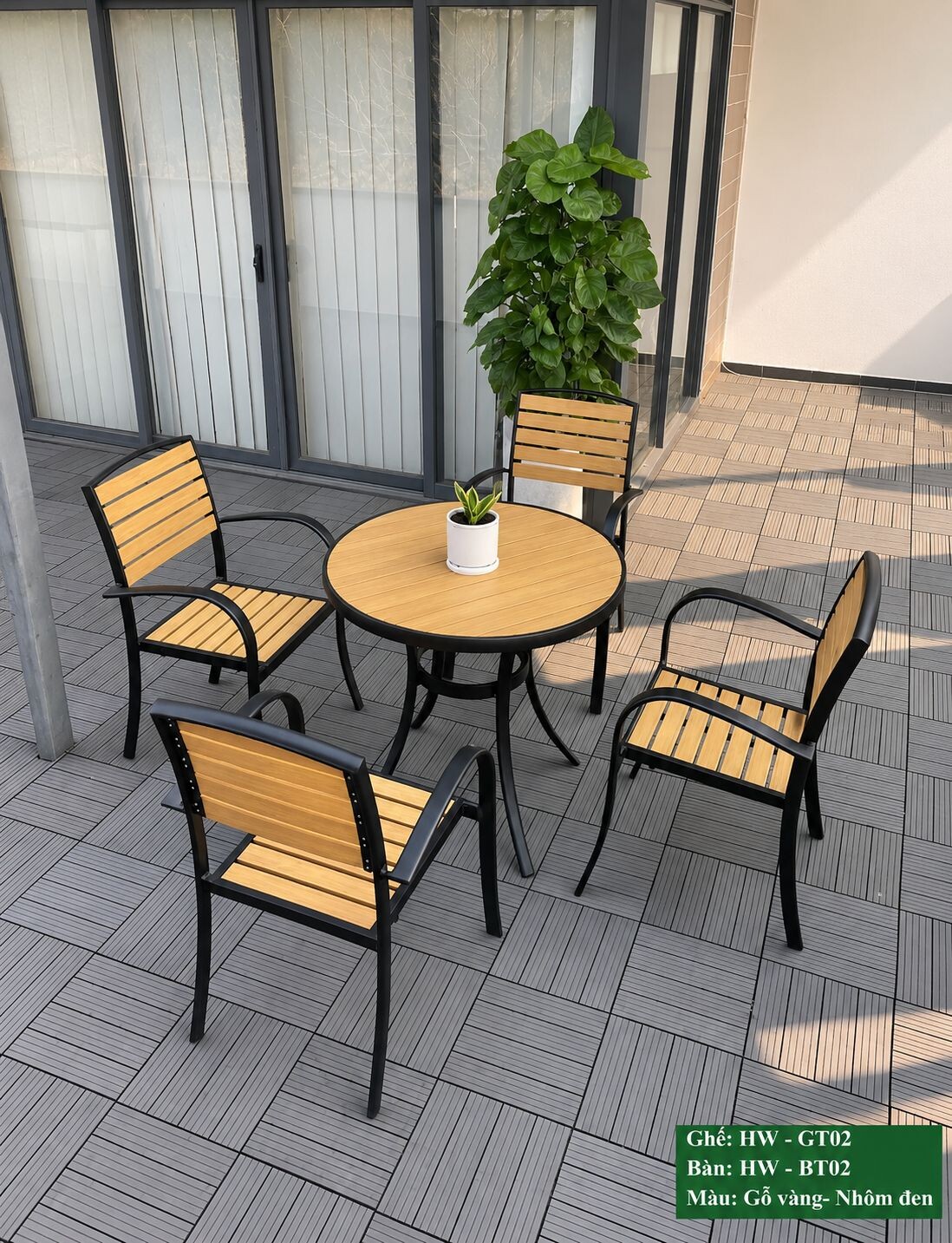 Bộ bàn tròn cà phê 4 ghế sân vườn HW-BBT màu vàng