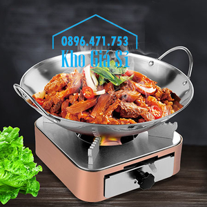 Bếp cồn khô bằng inox hình vuông màu hồng có ngăn kéo đựng cồn
