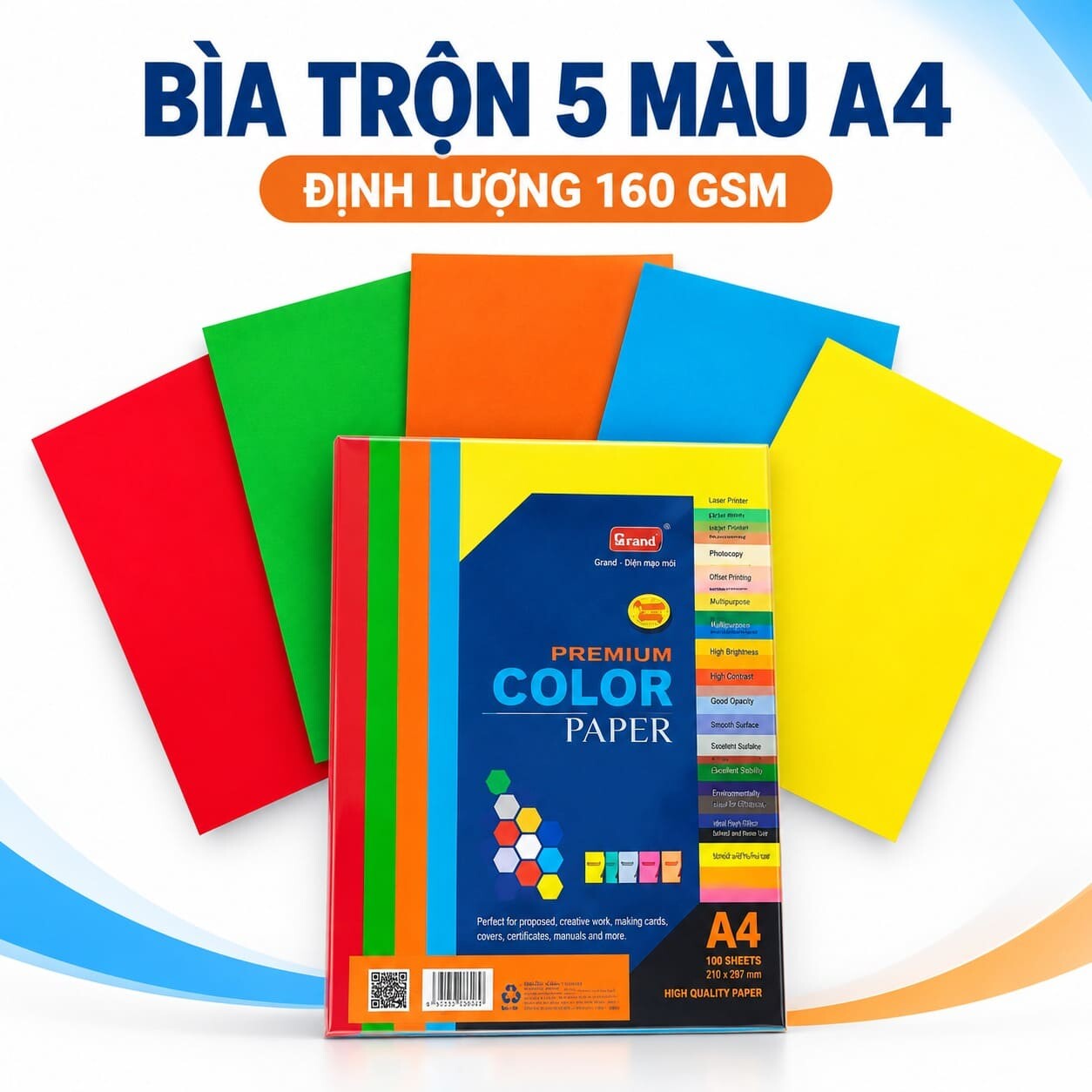 Bìa trộn 5 màu A4 ĐL160gsm
