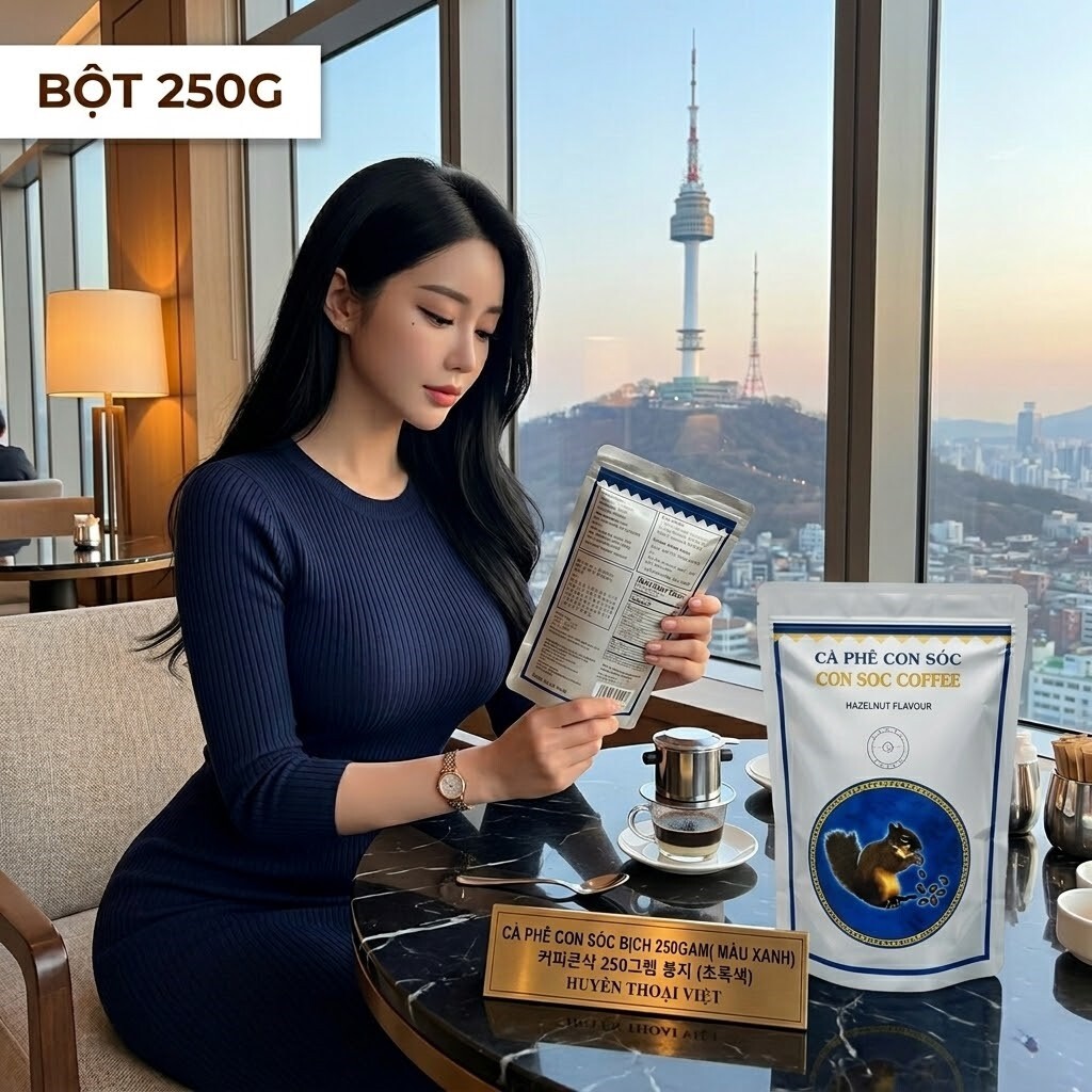 Cà phê Con Sóc Xanh Bịch 250gram 커피콘삭 250그램 봉지 (초록색) hương hạt dẻ cực ngon