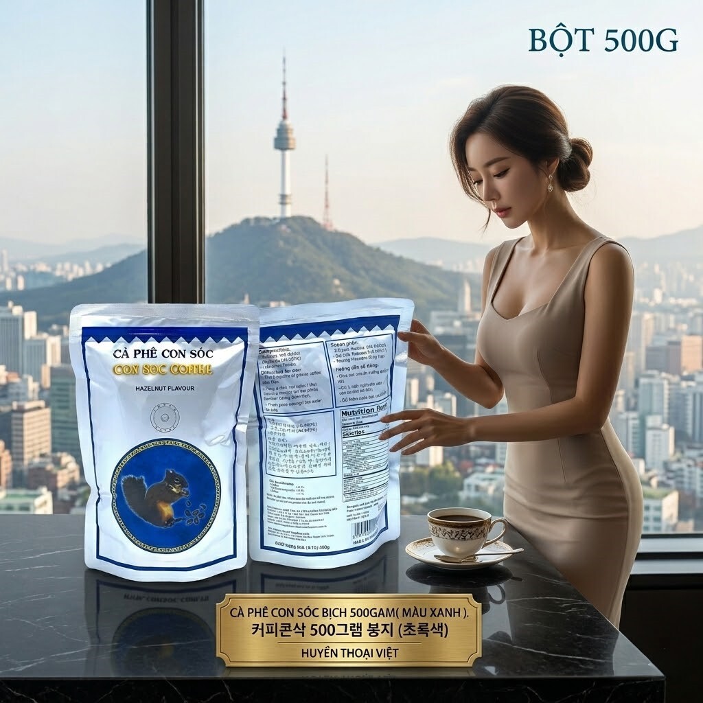 Cà phê Con Sóc Xanh Bịch 500gram ( 커피콘삭 500그램 봉지 (초록색)): Arabica & Robusta 50/50