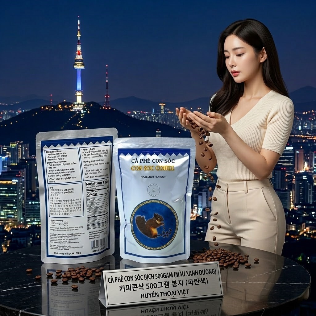 Cà phê Con Sóc Xanh Bịch 500gram ( 커피콘삭 500그램 봉지 (초록색)): Arabica & Robusta 50/50