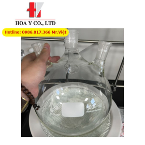 SL.Fla2320 Scilab | Bình cầu đáy tròn 5 lít 4 cổ nhám, cổ trung tâm 34/45, 3 cổ nhánh 29/32 Duran