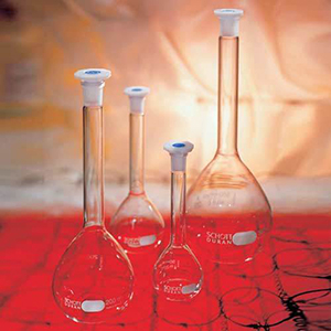 Bình định mức thủy tinh trắng, nút nhựa PE mới, class A, chứng nhận riêng lẻ theo chuẩn USP 31 - DUR
