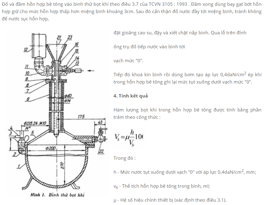 Cách xác định hàm lượng bọt khí trong bê tông bằng bình bọt khí