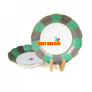 Bộ 2 Dĩa Sứ Hoa Viền Vàng