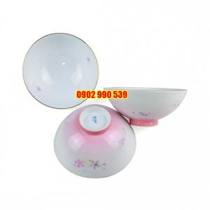 Bộ 3 Chén Sứ Hoa Đào Viền Vàng Có Triện