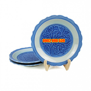 Bộ 3 Dĩa Sứ Men Lam Xưa Có Triện