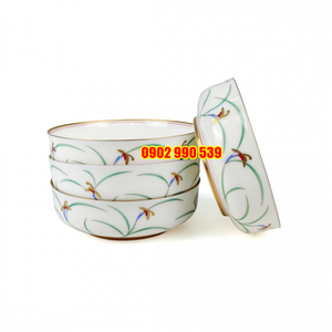 Bộ 4 Chén Hoa Lúa Vẽ Vàng Viền Vàng