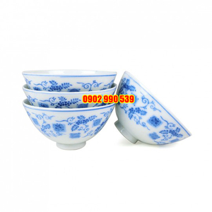 Bộ 4 Chén Sứ Men Lam Vẽ Họa Tiết