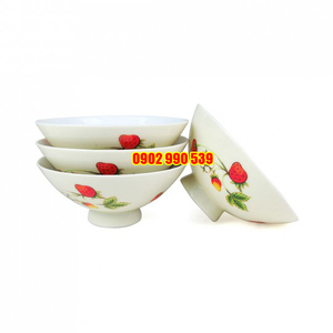 Bộ 4 Chén Sứ Vẽ Trái Dâu Có Triện