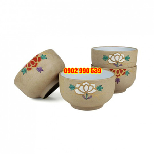 Bộ 4 Tô Sứ Men Mờ Vẽ Vàng Có Triện