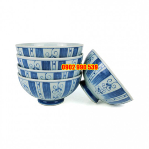 Bộ 5 Chén Sứ Men Lam Có Triện