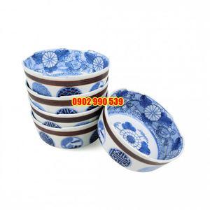 Bộ 5 Chén Sứ Men Lam Hàng Xưa Có Triện